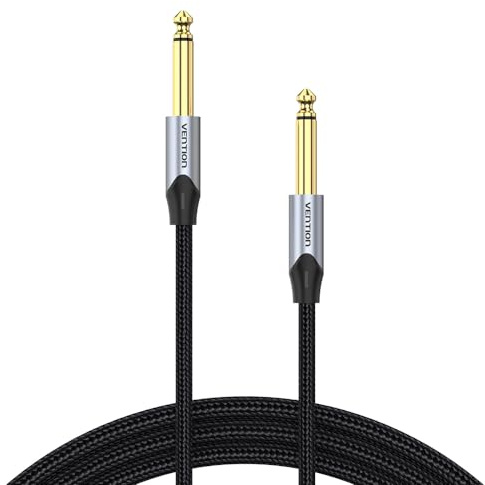 VENTION 0.5m/1.6ft 6.35mm TRS Jack Stereo Audio Cable - Male to Male Guitar Lead Nylon Braided Instrument Cable for Bass, Keyboard, Amplifier