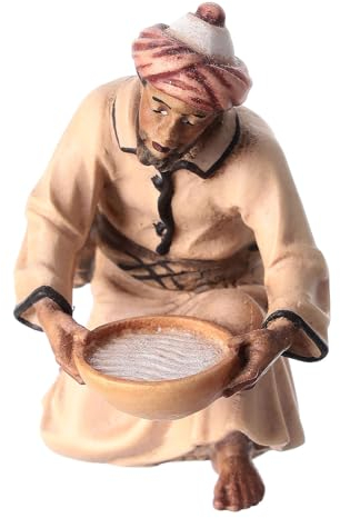 Holyart Cammelliere inginocchiato Scodella d'Acqua Legno Dipinto 9,5 cm Mahlknecht presepe Val Gardena