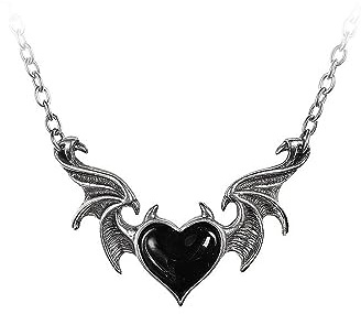 BKEPDY Gotisch Halloween Herz Dämon Flügel Anhänger Schmuck - Halskette mit Herz für Frauen & Mädchen (Schwarz)