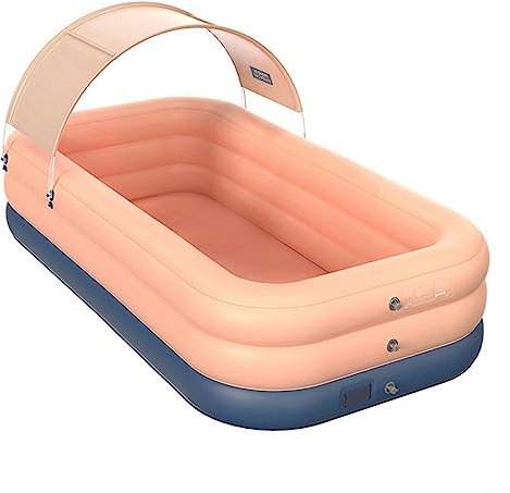 Piscine gonflable pliable autoportante en PVC avec auvent amovible, piscine à gonflage automatique pour la famille et les amis, pour intérieur et extérieur, rose, 2,6 m