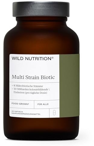 WILD NUTRITION Food-Grown Multi Strain Biotic, Vorrat für 1 Monat | Probiotika Supplement mit Lactobacillus und Bifidobacterium, zur Ergänzung der Darmflora mit 8 Bakterienstämmen, 30 Kapseln