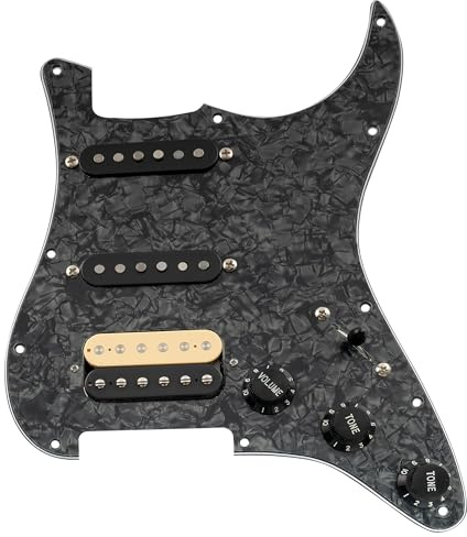 Musiclily Pro Auto-Split HSS Battipenna Precablato Pre-Wired Loaded Pickguard con Artec Alnico 5 Pickups per Chitarra Elettrica tipo Strato, 4 strati Black Pearl