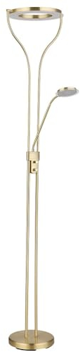 Stehleuchte Stehlampe Deckenfluter Wohnzimmerleuchte Schlafzimmerlampe, dimmbar, flexibler Lesespot, messingfarben matt satiniert, LED 20W 1800Lm warmweiß, LxBxH 35x30x194cm
