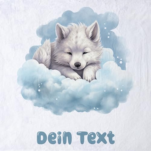 GRAZDesign Personalisierte Babydecke mit Namen Wolf auf Wolke blau flauschig, Baby Kuscheldecke zur Geburt, Geburtstag, Weihnachten 100x75cm - Kuscheldecke