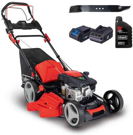 Scheppach MS173-51E Benzin Rasenmäher - 51cm Schnittbreite | E-Start | Reinigungsfunktion | 65 Liter Fangkorb | Stahlgehäuse | 7-stufige Höhenverstellung (inkl. Ersatzmesser & Motoröl)