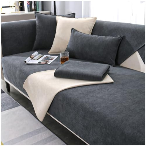 NUODWELL Weicher Chenille Sofabezug für 1/2/3/4-Sitzer, Sofabezug Ecksofa L Form, Rutschfester Sofa Überzug, waschbarer Möbelschutz für Wohnzimmer (Dunkelgrau, 90 x 160 cm)