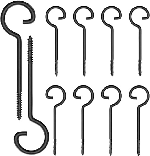 ASZUNE 10Pcs Black 6in Rustic Metal Screw-in Ceiling Hooks, 35 lbs Capacity, 10 Count