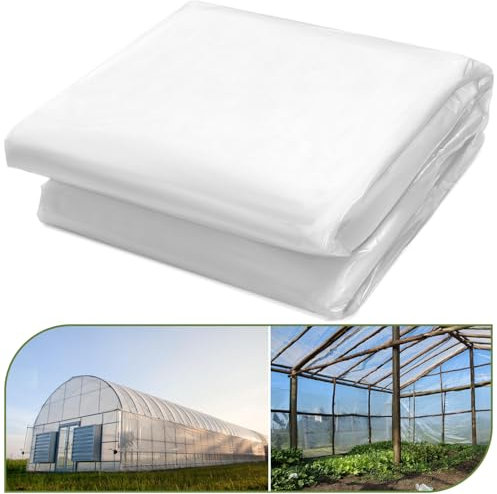 Lámina de plástico para invernadero, 24 x 25 pies, película transparente para invernadero, resistente a los rayos UV, lámina de plástico gruesa resistente, cubierta de plástico de polietileno para