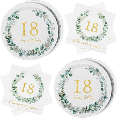 WenmthG 18th Birthday Party Tableware Set - Sage Green, 40pcs Paper Plates & Napkins for 20 Guests - Party Supplies & Decorations