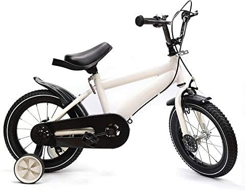 KumuJ 14 Zoll Kinderfahrrad mit Stützrädern Fahrrad Jungen Mädchen Kinder Fahrrad für ab 3-6 Jahre Fahrräder Kinderrad Ausbildungsfahrzeuge,56 cm auf 67 cm Höhe Einstellen (Weiß)