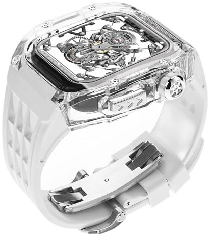 INSTR Kit de Modification Transparent de luxe pour Apple Watch Ultra 2, bracelet en caoutchouc de 49mm avec étui pour IWatch série 9 8 7 6 5 4 SE 45mm 44mm