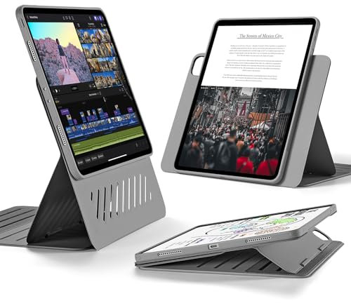 ESR für iPad Pro 12.9 Hülle 2022/2021, iPad Pro 12,9 Zoll Case, abnehmbare magnetische Abdeckung, Verstellbarer Hoch-/Querformatständer mit erhöhter Displayansicht, 9 Standwinkel, Shift-Serie, Grau