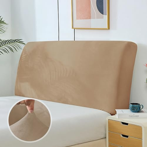 KAYBTNT Samt Bett Kopfteil Bezug, Staubdicht Bettkopfteil Bezug, Weicher Elastisch Velvet Stoff Bettkopfteil Husse, Kopfteil Abdeckung für Gepolsterte, Kopfteil, Boxspringbett (Sand, 200-220cm)