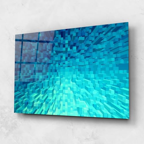 ARTHUB® Moderne impression sur verre 60x80 cm, 4mm verre trempé | Tableau en verre salon et chambre, Décoration murale moderne, Décoration intérieure, abstrait, Blue Square Mix