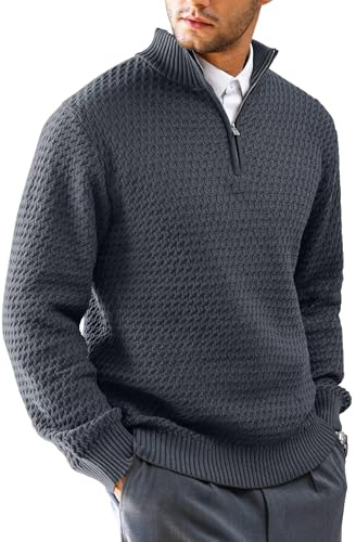 HYPESTFIT Herren Rollkragenpullover 1/4 Zip Pullover Warm Langarm Einfarbig Knitted Sweater Casual Top