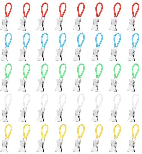 Aufhänger für Handtücher 40 Stück Handtuchklammern Metall Handtuch Aufhänger Handtuch Clips zum Aufhängen 5 Farben Haken für Handtücher für Zuhause Küche Badezimmer（Weiß Rot GrüN Gelb Blau）