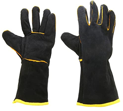 NSUQOA JSEIAJB Heavy Duty Welding Protective Gloves 1 Pair Welders Leather Cowhide Gloves Black Welding Soldering Gloves Gauntlets
