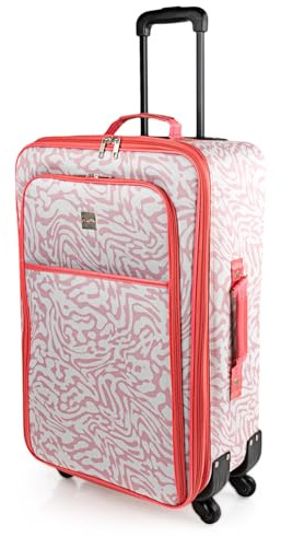 ITACA - Maleta Mediana con 4 Ruedas Giratorias para Viajes Largos Tipo Trolley Ideal como Maletas de Viaje Grandes 23 Kilos, Resistentes, Beige-Coral