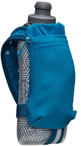 Nathan SpeedDraw 2 Isolierte Handflasche, doppelwandige Isolierung, ergonomischer Griff mit Blast-Ventilkappe, sichere Taschen für Handy/Schlüssel, reflektierend, ideal zum Laufen, Dunkelblau