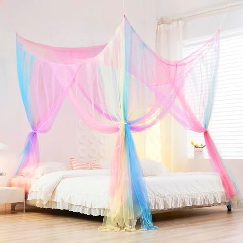 Forhome Mosquitera Cama, Dosel Cama Infantil, Mosquitera Cuadrada, Mosquiteras Arco Iris, Apto para Camas Individuales/Dobles, Mosquito Net de Interior/Dormitorio/Cama (190 x 210 x 240 cm)