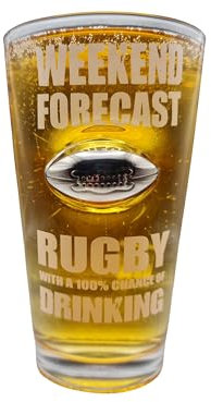solo-pro master your game Rugby Pint Glass with Metal Ball Embellishment, Weekend Forecast Design, Novelty Sports Gift