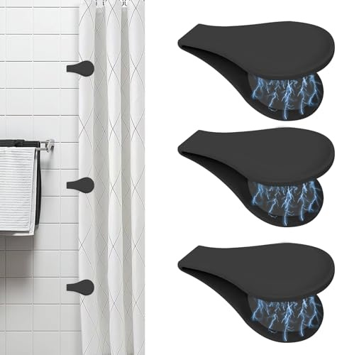 Pinze per tenda da doccia, 3 x chiusura in silicone per tenda da doccia, supporto adesivo a per bagno, casa, lavanderia, hotel e viaggi