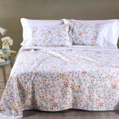 Caleffi Copriletto Matrimoniale Estivo 260x260 Cotone Piquet, Non Trapuntato Fantasia Floreale Provenza, Copriletto Letto Due Piazze (Azzurro) | Leggero, In Cotone