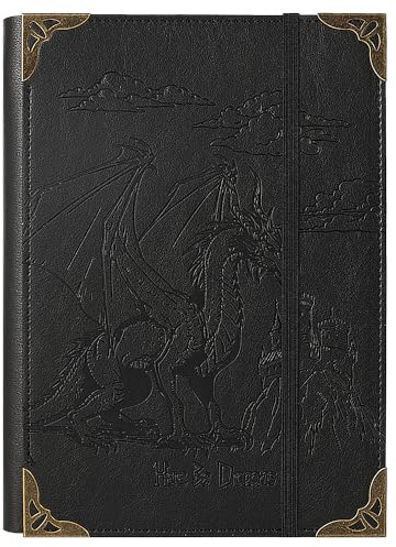 TIEFOSSI A5-Ringbuch mit 6 Ringen Tagebuch für Frauen und Männer, Hardcover Notizbuch aus PU-Leder, Vintage-Drachen-Notizbücher für Jungen, College Lineatur für Schule, Arbeit, Reise & Organisation