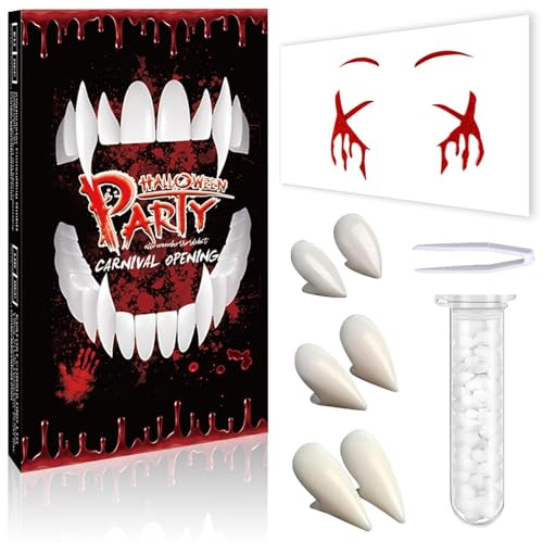 Crocs de Vampire pour Enfants & Adultes – Accessoires Cosplay, Décorations Halloween – 3 Paires Professionnelles avec Colle