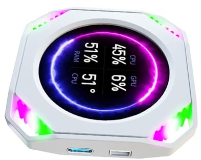 Runder USB-PC-Monitor, 5,3 cm (2,1 Zoll) Display, GPU, CPU, Temperatur-Tracking, kompaktes Design für Computer, baut Wasserkühlung Display