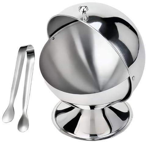 Qsvbeeqj Porte-épices en acier inoxydable argenté pour usage domestique, bols à sucre sphériques et pinces, ensemble d'outils de service de boissons, outil de service de boissons