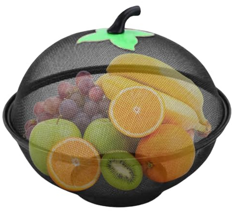 Rachlicy Fruit Basket Fruit Bowl with Lid 11 Inch Metal Wire Mesh Basket with Raised Bottom Stylish and Functional Food Bowl Cover for Kitchen, Black