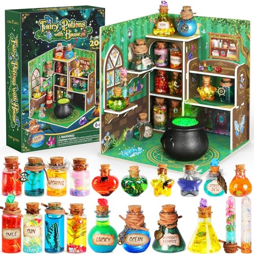 Magic Fairy Potions Kit with House, 20 Magic Potions Mix with Luck Gems, Creative Birthday Gift Craft Toy for Kids Age 6+ Years