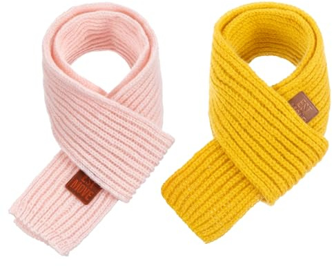 Abeillo 2 Pack Warm Kids Winter Knit Scarves Soft Knitted Neck Warmer Scarf Warm Scarves Wrap for Boys Girls(Pink, Yellow)