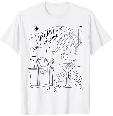 Pickleball Doodles in Black, Pickleball Champ, Martini Glass T-Shirt
