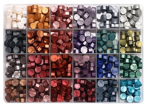 600 Stück Siegelwachs, 24 Farbe Siegel Wachs, Wachs Achteckig Wachssiegel, Geeignet für Wachs Siegel, Einladungen, Karten, Hochzeitseinladungen, Geschenkverpackungen