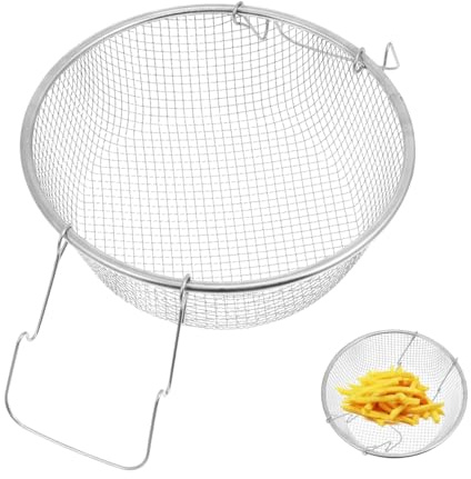 jojofuny Panier À Frire En Acier Inoxydable 22CM Panier Friteuse Avec PoignéE Ergonomique Accessoire Cuisine Pour Frites Poissons Et Aliments Frits
