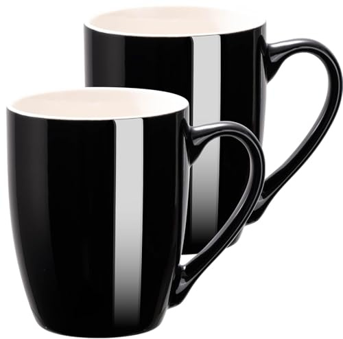 ParaCity Coffee Mug Ceramic, Large Coffee Cups Ceramic Set of 2, 12 OZ Black Coffee Mugs for Latte, Tea, Cappuccino, Cocoa-Microwavable