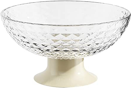 Tomotato Frutero con patas, moderno pedestal acanalado, bandeja de fruta de plástico soporte para platos con bandeja de drenaje desmontable para encimera de cocina, mesa de comedor (Transparent)