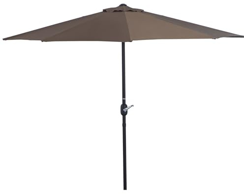 Outsunny Demi-Parasol 2,7 x 1,4 m, Parasol de Balcon avec Ouverture et Fermeture à Manivelle, 5 Entretoises en Métal, Polyester 180 g/m², Café
