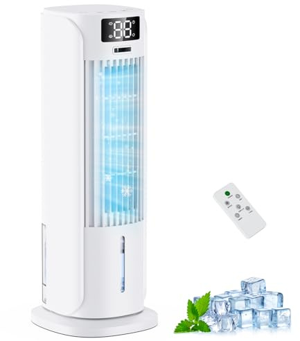Refroidisseur d'Air 4 en 1- Climatisation Portable Silencieux, Faible Conso,6 Vitesses 2 Modes de Pulvérisation800ml,Télécommande pour Chambre,Bureau,Cuisine