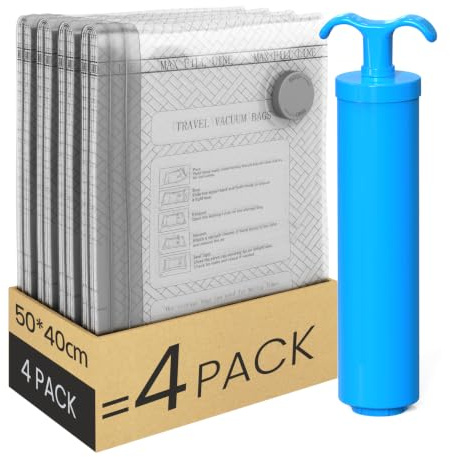Raplink Bolsas Vacio Ropa con Bomba Manual, 4 Bolsas Vacio Ropa Viaje (4 * 50x40cm), para Viajes, Mudanzas y Almacenamiento