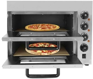 Forno elettrico per pizza, a 2 piani, 3000 W, macchina per pizza con pietra e guanti, forno per pizza gastronomia in acciaio inox, forno per pizza, intervallo di temperatura 50-350 °C, per ristoranti