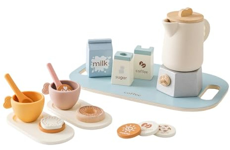 Ysyqkn Service à Thé En Bois pour Petites Filles, Service à Thé En Bois pour Tout-petits, Jeu D'imitation de Cuisine