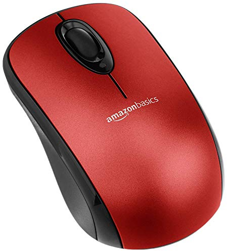 Amazon Basics Wireless Computer Mouse with USB Nano Receiver – Red