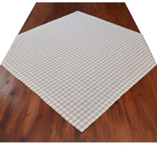 Mitteldecke Hannah - hochwertige Tischdecke Landhaus | weiche Tischdeko beige-weiß kariert | langlebig und pflegeleicht für Esszimmer und Ferienhaus | Tischwäsche rustikal quadratisch 80 x 80 cm