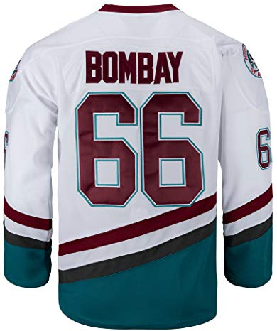 Herren Mighty Ducks Jersey Film-Shirts Eishockey-Trikot (#66 Bombay Weiß, Größe L)