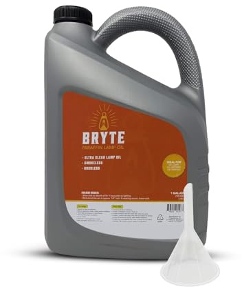 Bryte Premium Lamp Oil - 1 Gallon, Clear & Clean Paraffin, Odorless, Suitable for Indoor/Outdoor Use, Comes with Funnel (1)