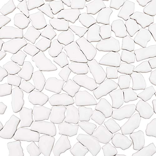 PH PandaHall Environ 154pcs Carreaux de Mosaïque Blanche Carreaux de Mosaïque en Céramique Irréguliers en Vrac pour Cadres, Assiettes, Pots de Fleurs, Vases, Tasses Fabrication de Mosaïque