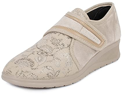 Aerosoft Damen Klett-Halbschuh Stretch 19 Weite G-H Wechselfußbett rutschhemmend (Beige, 37, Numeric_37)